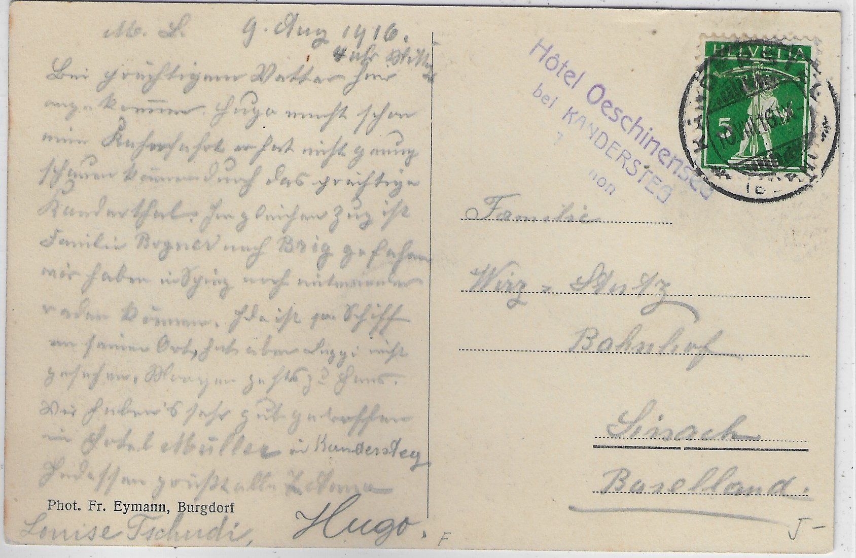 Cartoline postali: Oeschinensee mit Hotel – Usato da Ettingen venduto da Kartenplanet 1