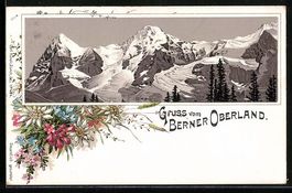 Litho Bergpanorama aus dem Berner Oberla