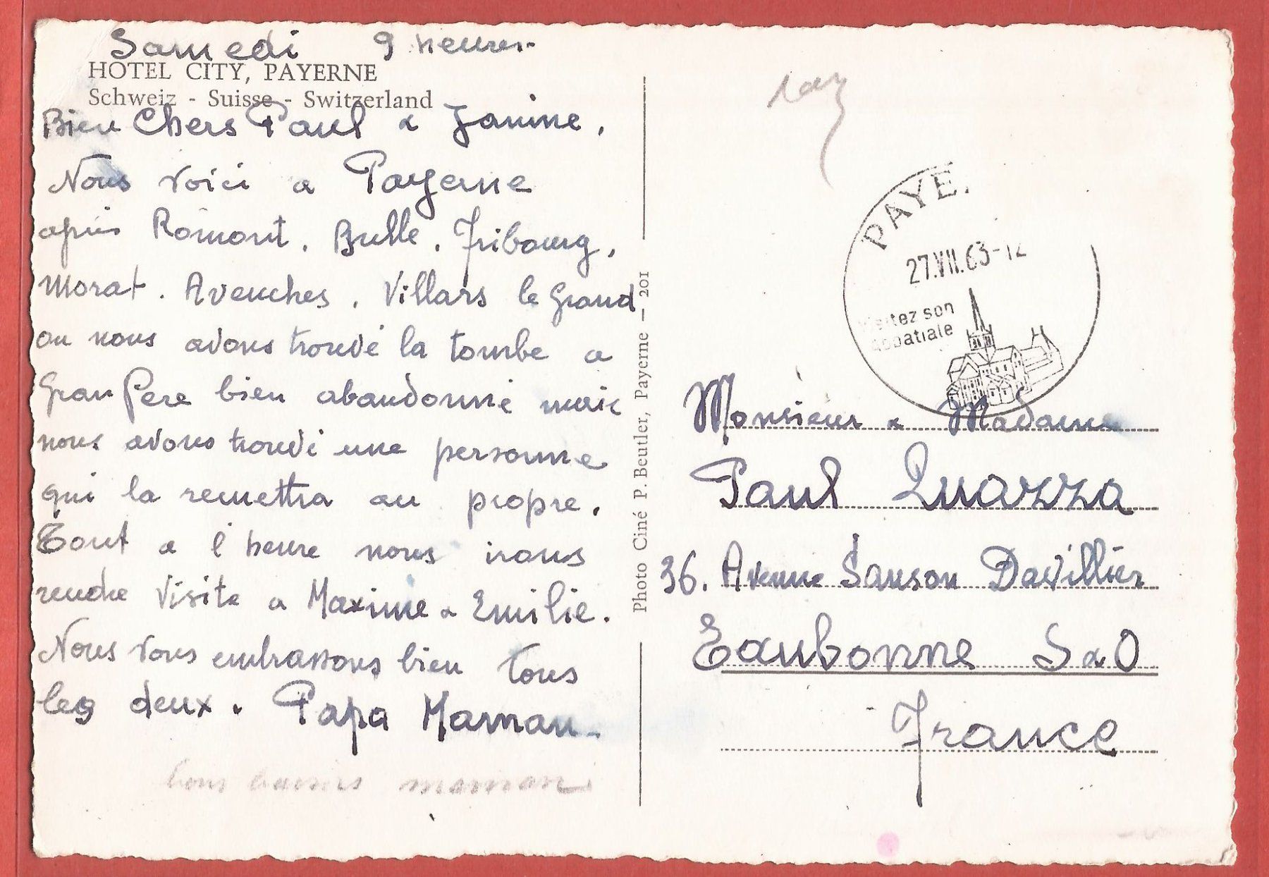 Ansichtskarten: Payerne - Hôtel City mit Oldtimer - 1963 – Gebraucht aus Fislisbach von Porano 1