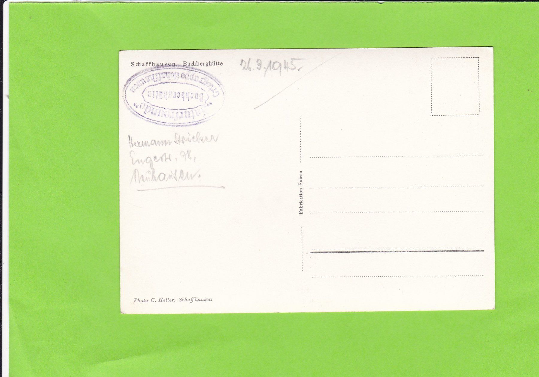 Cartoline postali: Schaffhausen-Buchberghütte-Person – Usato da St. Peterzell venduto da neckertal 1