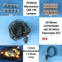 20m Lichterkette mit 20 Fassungen E27 + 20 LED warmweiss