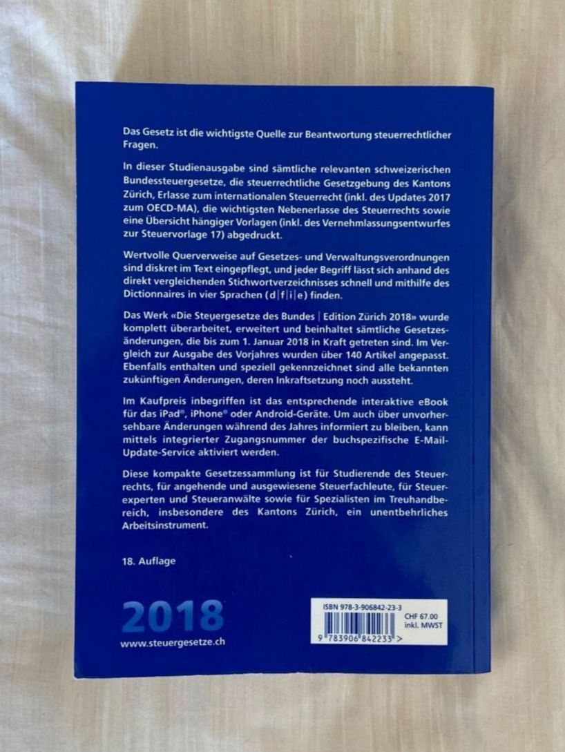 Libri: Die Steuergesetze des Bundes 2018 – Usato da Zürich venduto da dedasiba 1