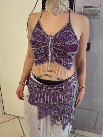Belly-Dance Bauchtanzkostüm, Oberteil & -gurt, Violett