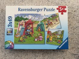 Ravensburger Puzzle 3x49 Teile Tiere am Strand Camping Regen