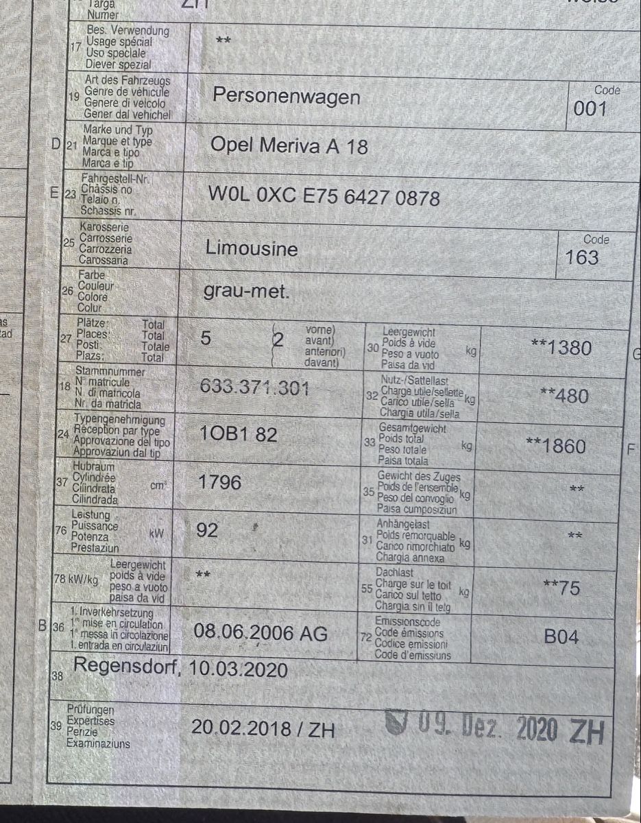 Opel Autos: Opel Meriva A 18 – Gebraucht aus Bad Zurzach von Nur.K 6