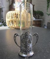 Versilberte Jugendstil-Vase mit Glaseinsatz gepunzt B+E