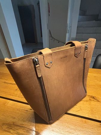 Braune Glatt-Lederhandtasche, Adrian Klis, Handmade
