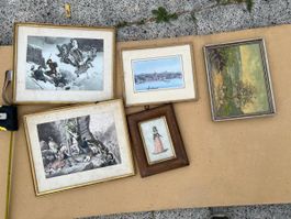 Konvolut 6 Bilder Rahmen div Motive antik