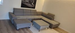 Ecksofa grau Stoff mit Bettfunktion und Chaiselongue
