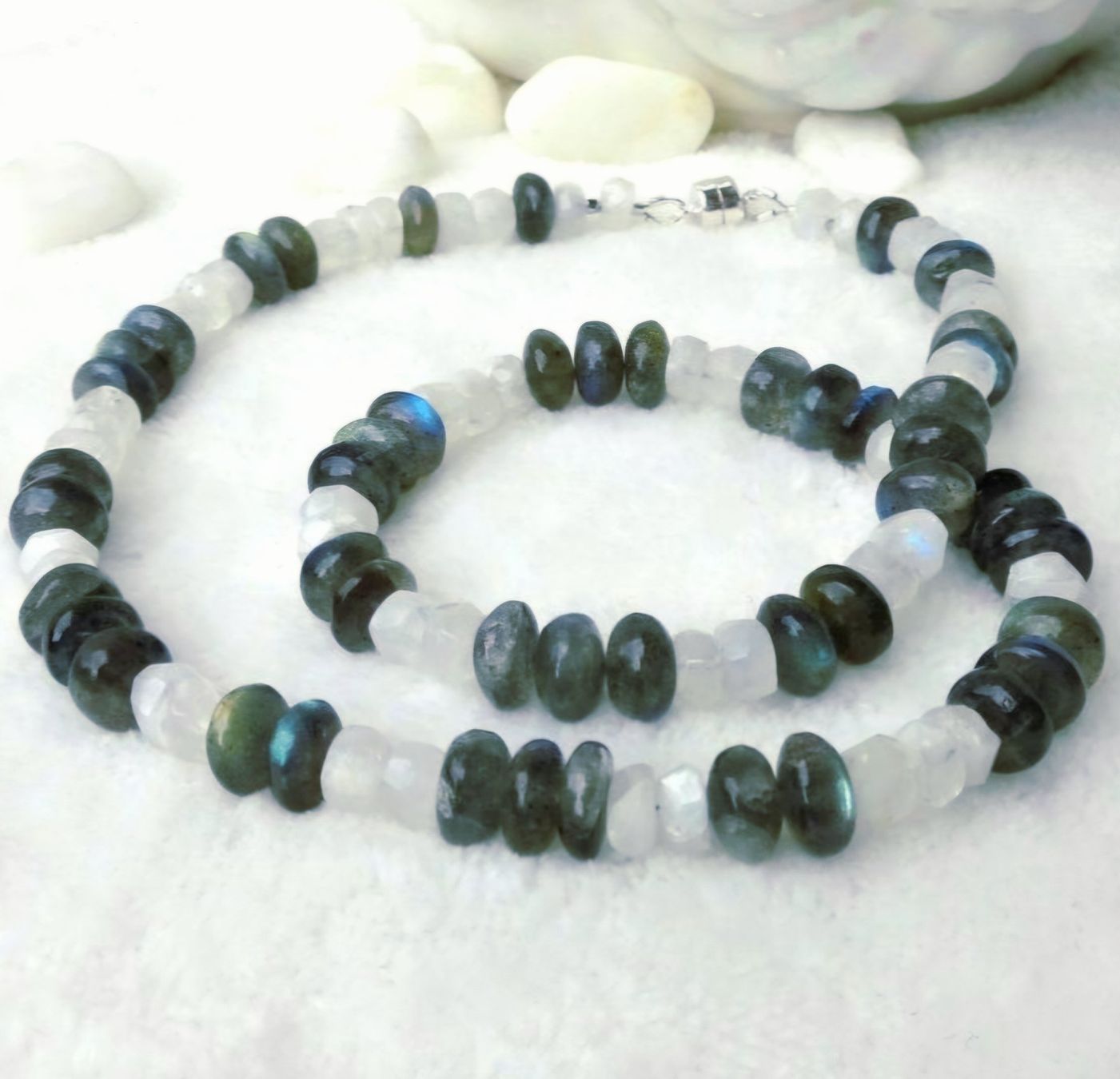 Catenine: Collier Halskette Labradorit Regenbogen-Mondstein Silber 925 – Nuovo e nell'imballaggio originale da Dielsdorf venduto da kumsch 1