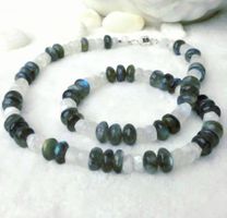 Collier Halskette Labradorit Regenbogen-Mondstein Silber 925