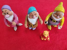 3 Zwerge & Winnie Pooh Figur Disney Figuren Set ca. 1970