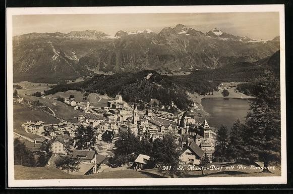Cartoline postali: St. Moritz-Dorf, Teilansicht mit Piz Lan – Usato da Berlin venduto da bartko-reher
