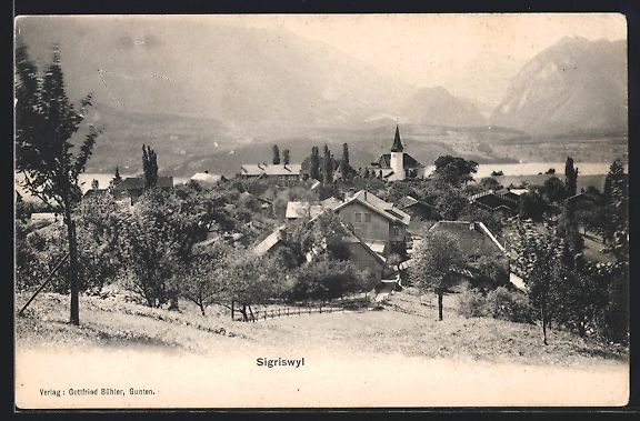 Cartoline postali: AK Sigriswyl, Ortsansicht mit Kirche – Usato da Berlin venduto da bartko-reher