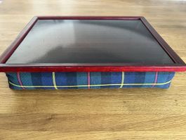 Tablett mit Kissen rot-blau kariert 40x32cm Holzrahmen guter