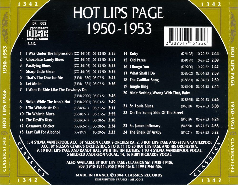 CD: Jazz-CD:  Hot Lips Page 1950 -1953  (Classics) – Usato da Hochfelden venduto da mue_lhm9 1