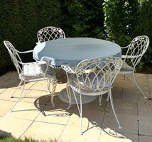 Vintage Landhaus Gartentisch Tischgruppe Metall weiss