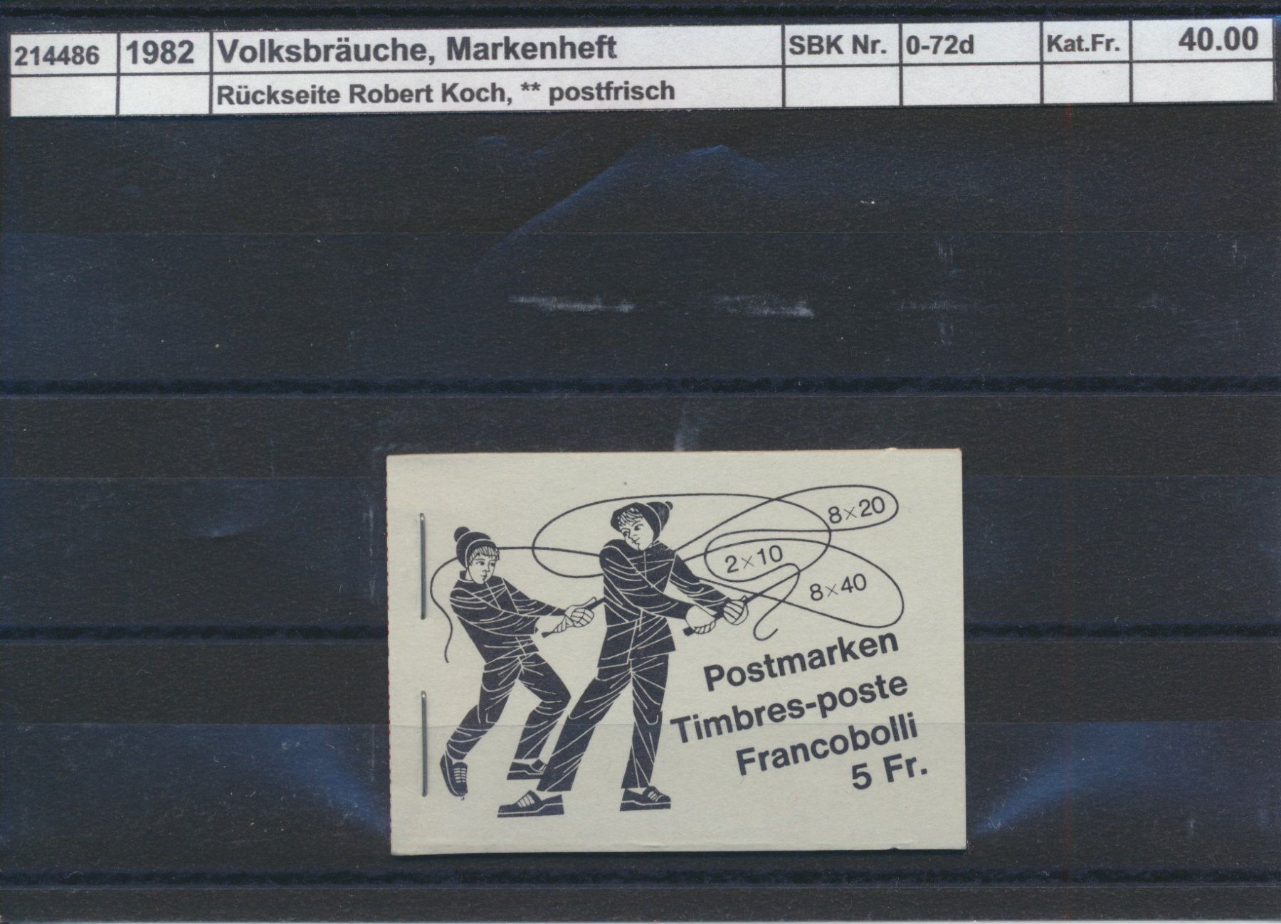 Tutti i francobolli: 1982 "Volksbräuche", Markenheftchen "grau", ** postfrisch – Nuovo (secondo la descrizione) da Winterthur venduto da Zupogeru