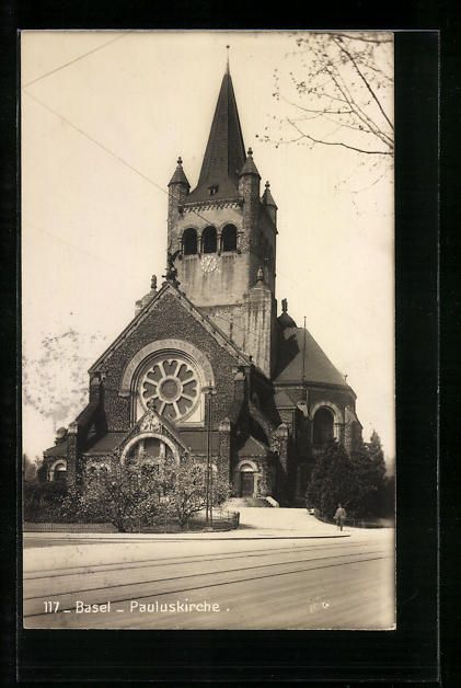 Cartoline postali: AK Basel, Pauluskirche mit Strasse, 1928 – Usato da Berlin venduto da bartko-reher
