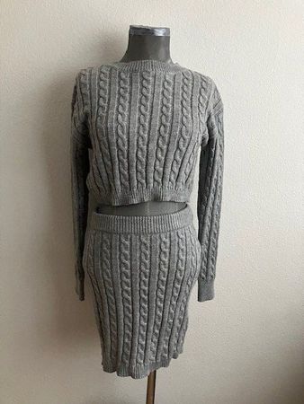 Ensemble jupe + pull court maille torsadée gris T L
