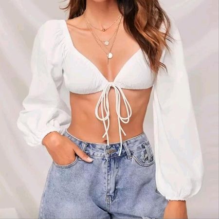 Damen Crop Top weiss - Grösse XS