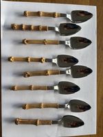 Lot de 8 cuillères à pamplemousse vintage, manche bambou