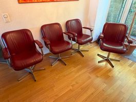 4x Vintage Welonda Friseurstühle / Drehsessel (Bordeauxrot,
