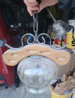 Lampe suspendue rustique bois et métal, en bon état