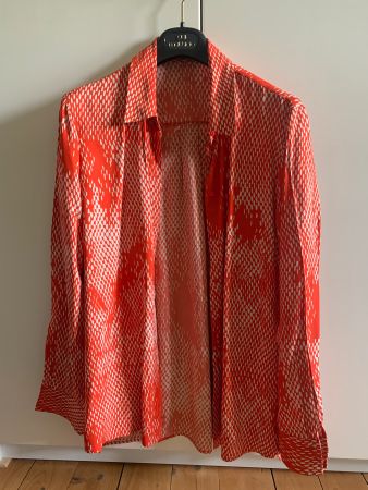 Elegante BOSS Bluse Gr. 42 Seide Top Orange Muster Print ...