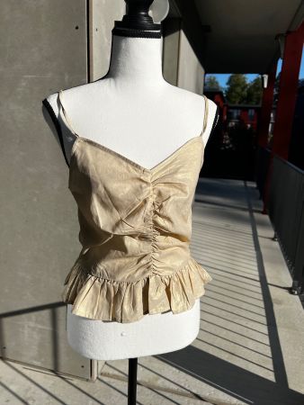 Festliches Top Gr. 34, Gold, gerafft, Rüschen, elegant