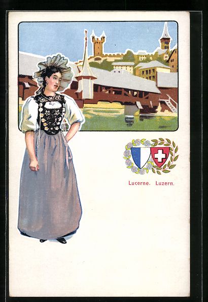 Cartoline postali: Luzern / Lucerne, Schweizerin in Tracht, – Usato da Berlin venduto da bartko-reher
