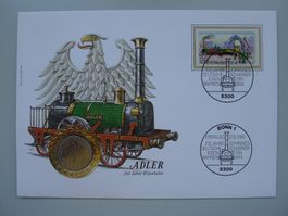 1985, Bundesrepublik, Numisbrief: Adler mit 1-DM-Münze