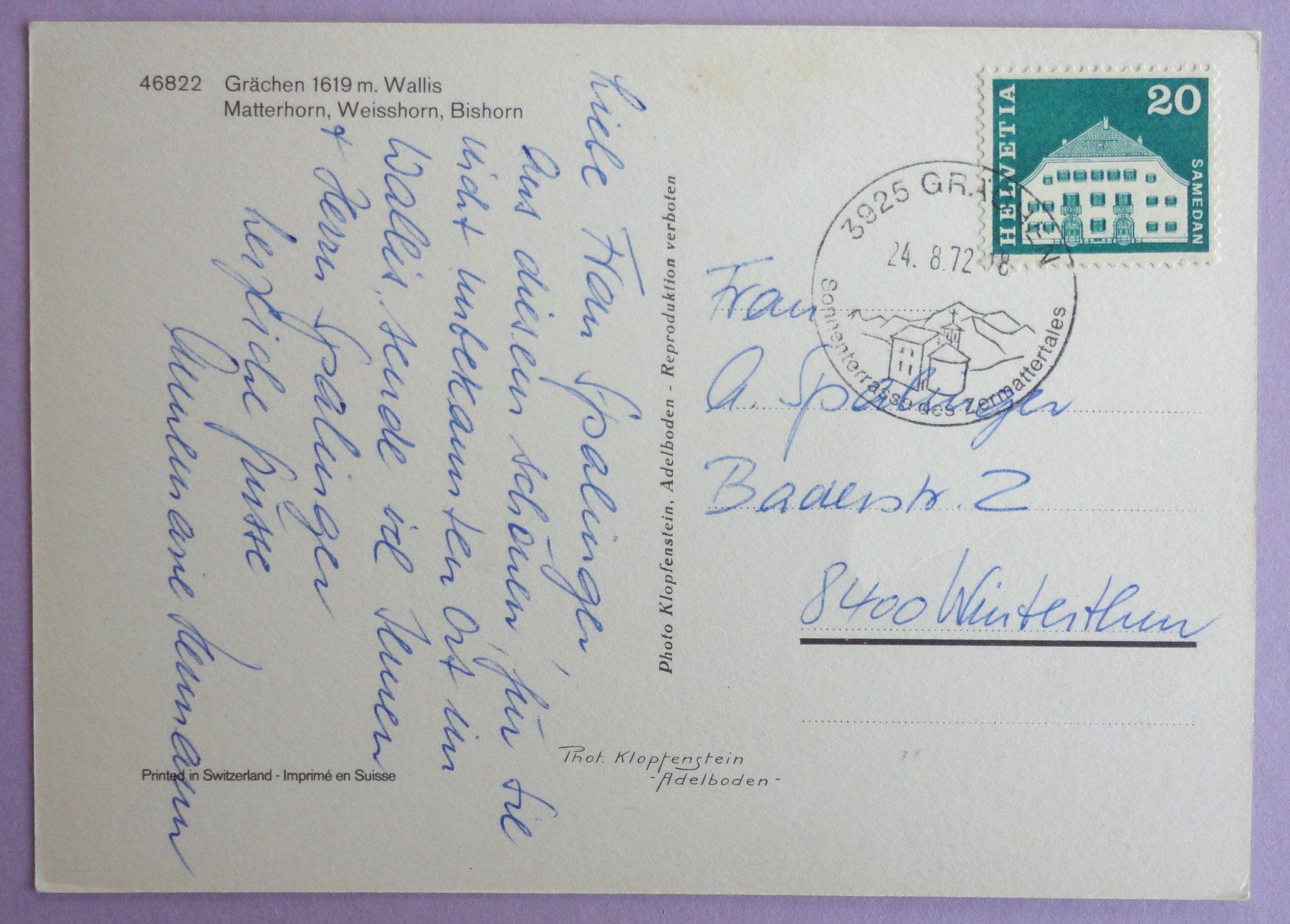 Cartoline postali: Grächen 1619 m – Usato da Fétigny venduto da Billy2miny 1
