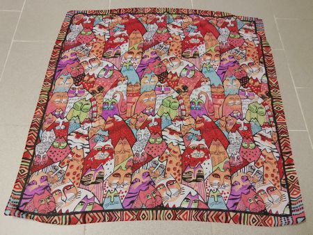 Buntes Katzen-Tuch — Frühling/Sommer-Accessoire – 60x60 cm
