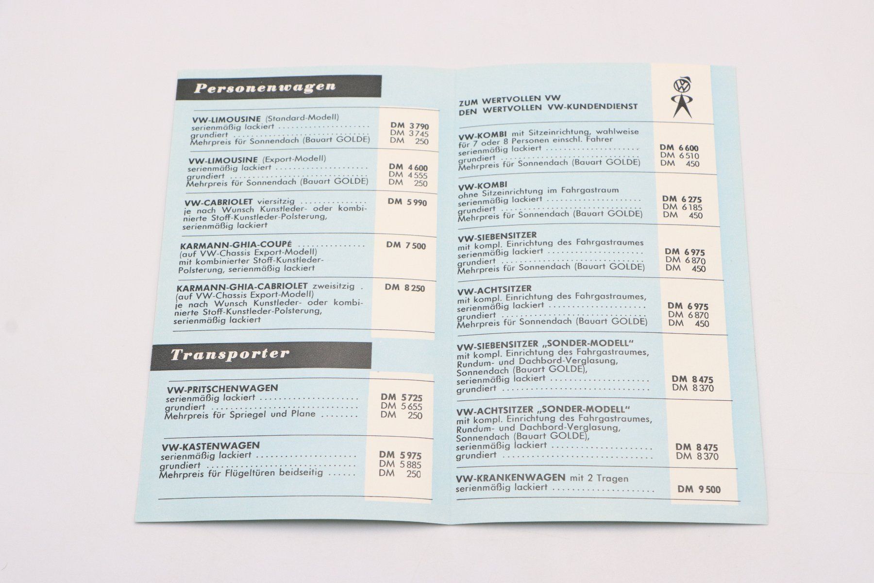 VW Documenti: VW Käfer / Bulli / Karmann Preisliste 1958 Prospekt – Usato da Bühl b.Aarberg venduto da Collectorpassions 2
