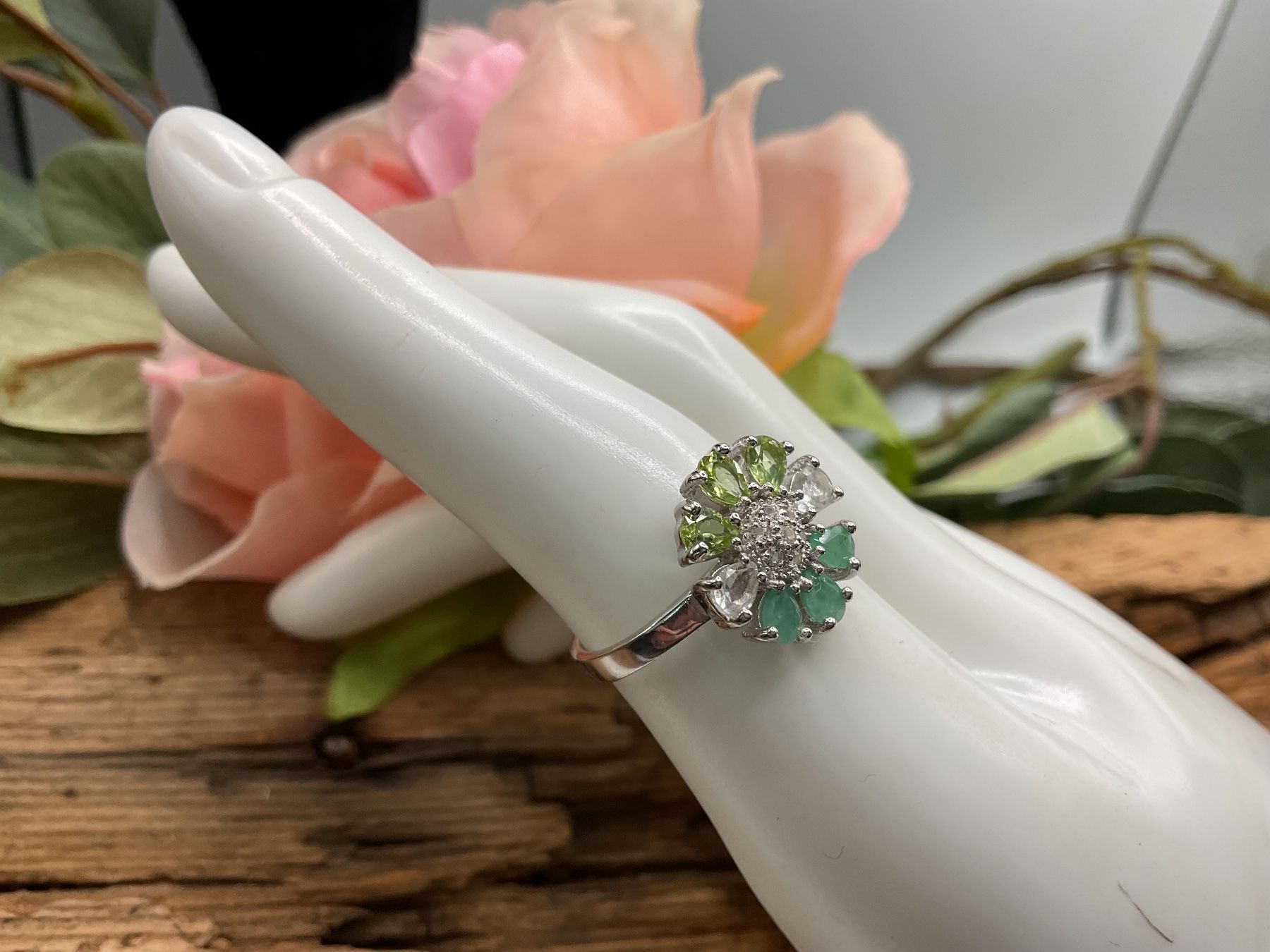 Anelli: Silberring mit Smaragd, Peridot und Topas, Gr. 55.5, – Nuovo (secondo la descrizione) da Luzern venduto da S.Kern01 3