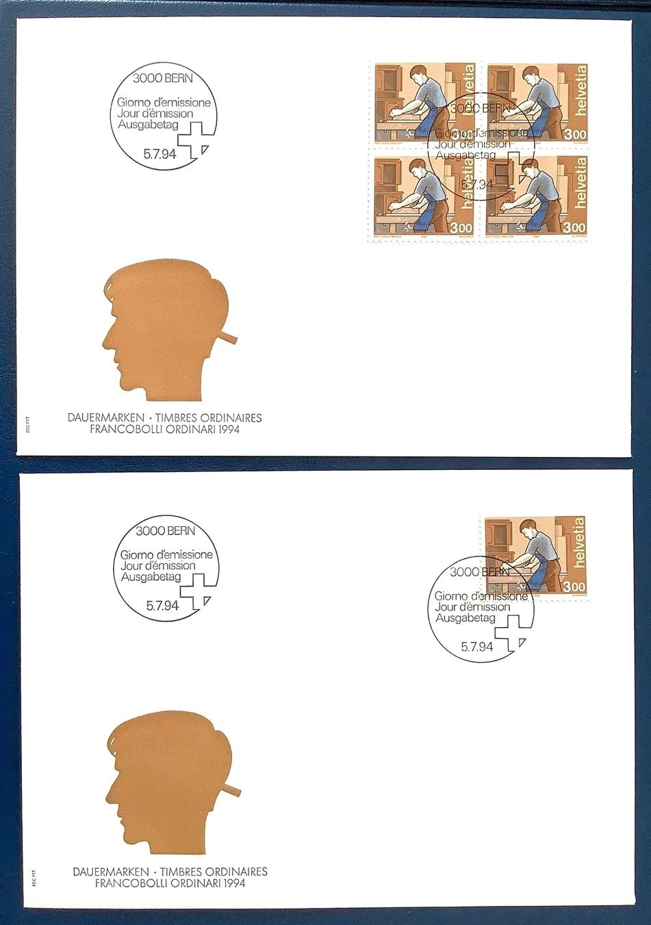 Tutti i francobolli: 1994 Mensch und Beruf FDC 4er - Einzel - Schreiner – Nuovo (secondo la descrizione) da Liestal venduto da Skunk02