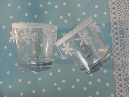 2x winterliche Teelichtgläser mit Schneeflocken NEU