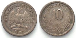 MEXICO. 10 Centavos 1888 Pi R, San Luis Potosi, silver, VF+