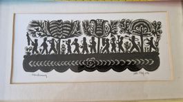 Scherenschnitt "Marschmusig" von Nelli Naef 1994, gerahmt