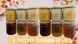 Honig direkt vom Imker – 6 Sorten im Set (12x500g Gläser)