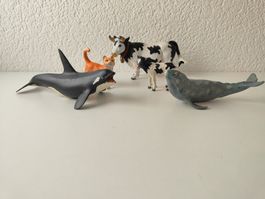 Safari Ltd Tiere Sammlung Kuh Wal Orka Katze Kalb Set Mix
