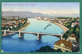 Basel, Blick vom Münster, rheinaufwärts, gelaufen 1917