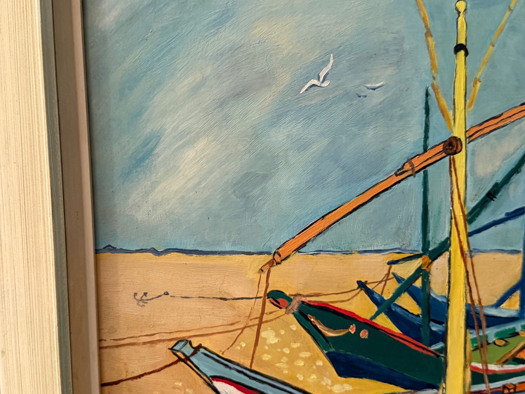 Gemälde: Ölgemälde Boote am Strand mit Segelschiffen – Gebraucht aus Basel von PAUL_ART 6