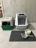 Katzenzubehör: Transportbox, Katzentoilette, Matte, Schaufel