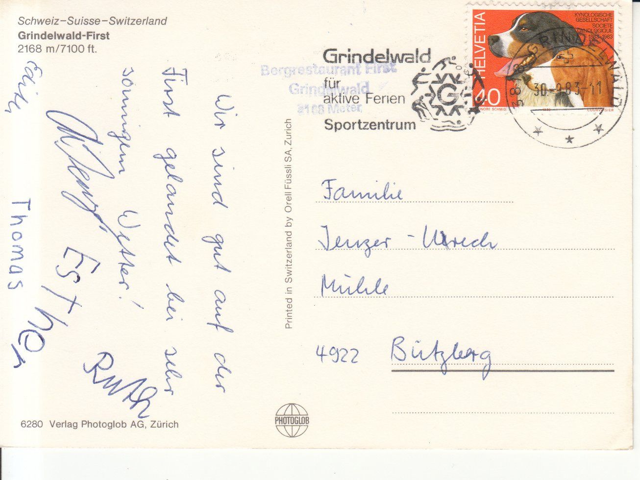 Cartoline postali: Grindelwald First 1983 – Usato da Bürglen TG venduto da StampGraf 1