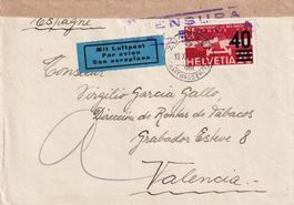 1937, Zensurierter Flugbrief mit Nr. F25, nach Valencia.