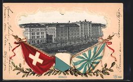 Zürich, Blick auf die Kaserne, Flaggen 