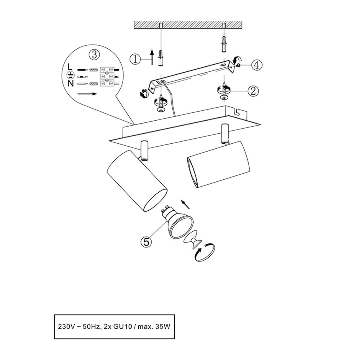 Lampade: Deckenleuchte, 2 Strahler, 30 cm x 9 cm – Nuovo (secondo la descrizione) da Kreuzlingen venduto da Smart-Light 3