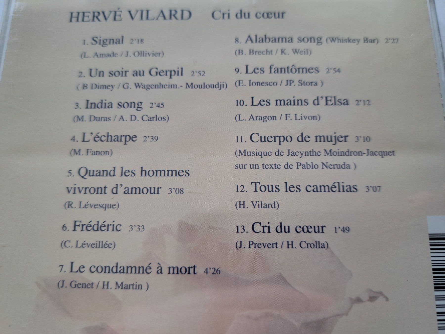 CD: Cd Hervé Vilard - Cri du Coeur  – Usato da Pully venduto da bro_n52j 2
